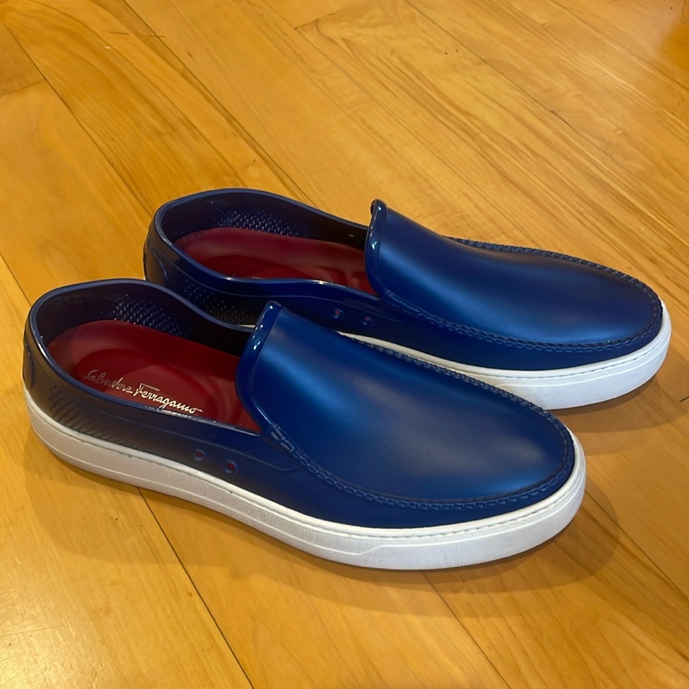 Salvatore Ferragamo Fury 2 synthetic deep blue shoes, size 11 for men.